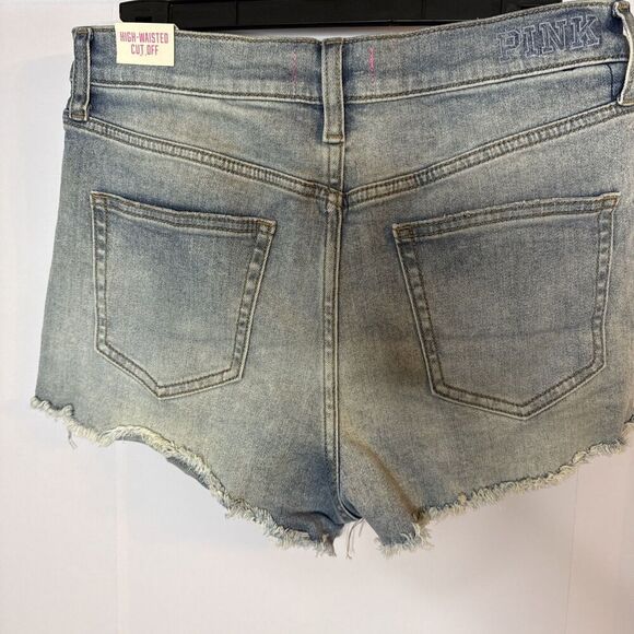 Pink Victoria Secret High‎ Waisted Cut off Shorts Womens 10 Blue Denim Frayed - Picture 6 of 11